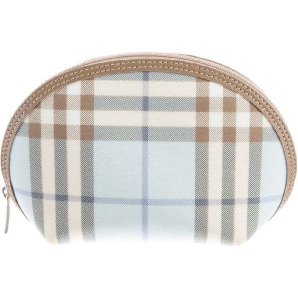 Burberry bag nova check print baby blue tan cream cosmetic case small tote zip